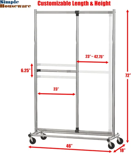 Miniatura 2 de Simple Houseware Perchero ajustable de doble barra para ropa, 72 pulgadas de altura, negro