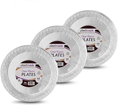 Miniatura 6 de Platos llanos de 9 pulgadas de plástico transparente, desechable, resistente, ideal para bodas, catering, fiestas, bufés, eventos o uso diario, 1