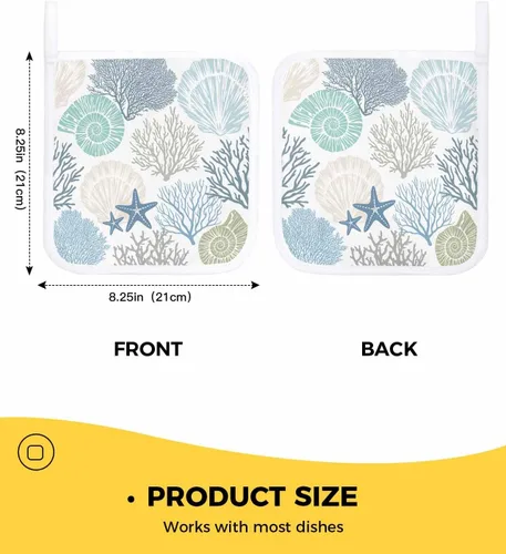 Miniatura 3 de Soportes para ollas de cocina, color azul y verde azulado, con aislamiento térmico, diseño de estrellas de mar y playa de verano, modernas