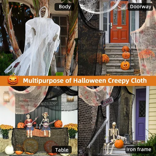 Miniatura 6 de Xgunion Tela espeluznante de Halloween, 6 piezas de 30 x 72 pulgadas, tela de gasa espeluznante y espeluznante para Halloween, decoración de 2