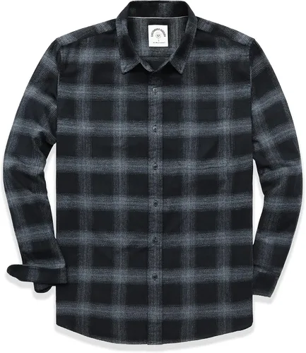 Dubinik Camisa de franela para hombre, casual, con botones, para trabajo, suave, de algodón, ligera, de franela a cuadros, de manga larga