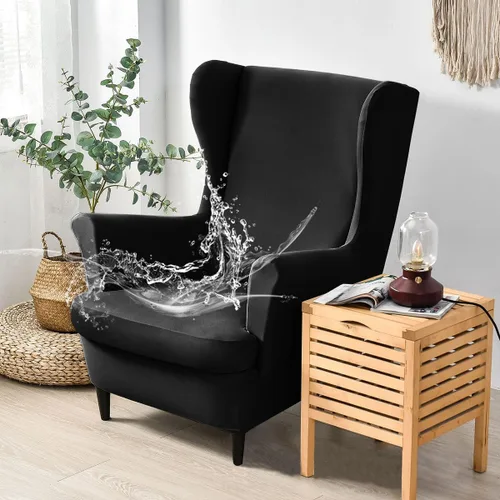 Miniatura 9 de Morbuy Funda impermeable para silla con respaldo de ala, fundas para silla con respaldo de ala, 2 piezas, lavables, elásticas, con brazos para sala