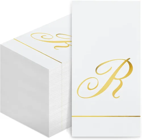 Miniatura 18 de Pasimy 100 servilletas con inicial, servilletas con monograma para invitados, toallas de papel con letras doradas, desechables, elegantes, toallas