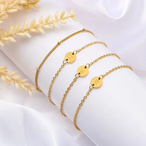 Miniatura 6 de Gold Initial Bracelets for Women Dainty Gold Filled Layered Beaded Letter Initial Bracelet Personalized 26 Alphabet Disc Trendy Monogram Charm