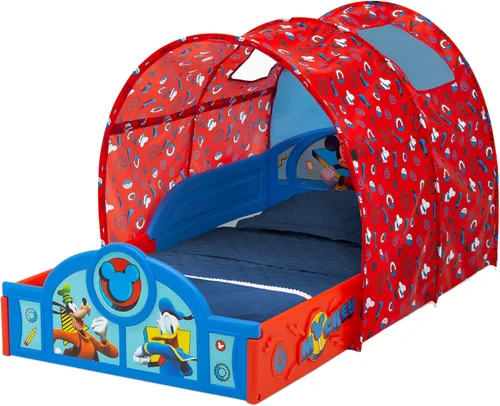 Miniatura 3 de Delta Children - Cama para dormir y jugar para niños pequeños con tienda de campaña, Mickey Mouse de Disney, Azul/Rojo