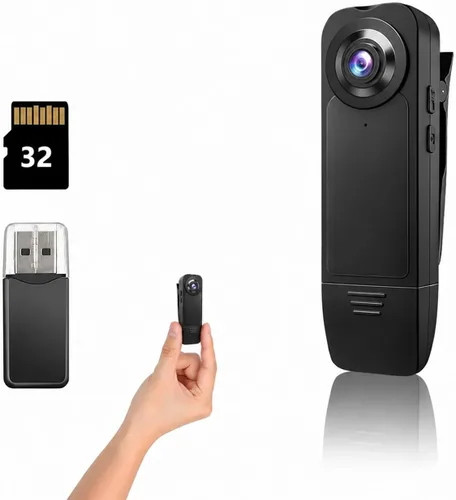 Mini cámara corporal con grabación de audio y video, cámara POV con cámara desgastada por el cuerpo de tarjeta de 32G, videocámara de grabación de