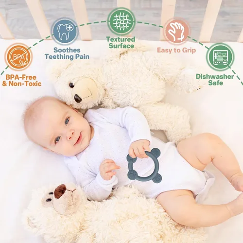 Miniatura 3 de Meartchy Paquete de 3 mordedores para bebés, juguetes de dentición de silicona en forma de oso para bebés de 0 a 24 meses, juguetes masticables sin