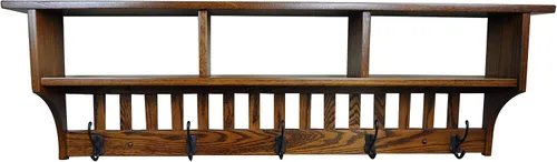 Rustic Red Door Co. Mission Style - Perchero montado en la pared con cubos y estante, colgador de madera de entrada con 5 ganchos para chaqueta,