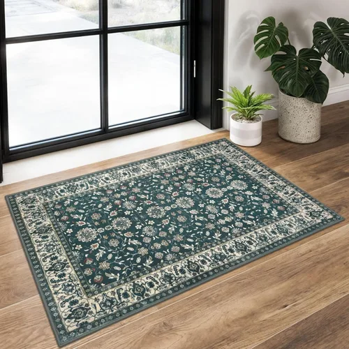 Miniatura 43 de KUTA Alfombras vintage de 2 x 3 pies para entrada, antideslizantes, lavables, tapete para puerta de interior con estampado floral, azul, gris, Azul