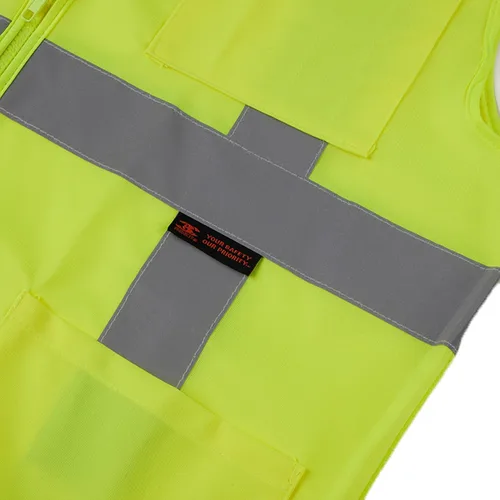 Miniatura 6 de SV2100 Clase 2, Chaleco de seguridad Bk de malla frontal sólida de alta visibilidad, tiras reflectantes, bolsillos con cremallera, verde neón