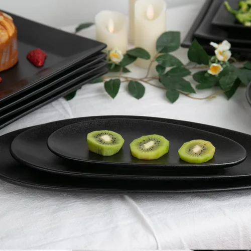 Miniatura 5 de vicrays Platos ovalados grandes para servir, platos de porcelana de 16/14/10 pulgadas para fiestas, barbacoas, bandejas apilables para servir Negro