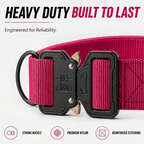 Miniatura 4 de Collar táctico personalizado para perros grandes, collar militar resistente con nombre, hecho de nailon grueso y hebilla de metal fuerte para una