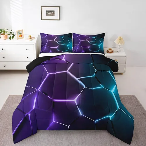 Miniatura 43 de Feelyou Juego de edredón de nido de abeja, edredón hexagonal rojo degradado para niños, niñas, adolescentes, juego de ropa de cama geométrico, Multi