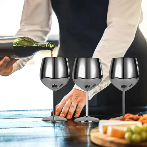 Miniatura 4 de VERISA Copas de vino negro de acero inoxidable, 18 oz irrompible rojo elegante copas de vino copa de metal tallo largo copa negra fiesta al aire