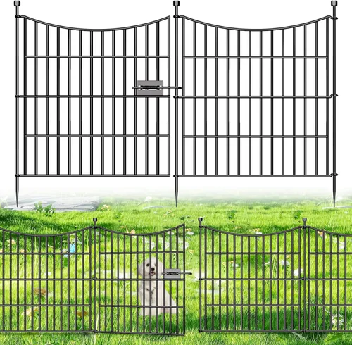 Miniatura 13 de 5 paneles de valla para perros sin excavación al aire libre para patio, 24 pulgadas (alto) x 10 pies (largo), valla decorativa alta de jardín
