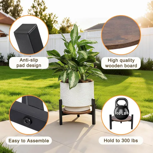 Miniatura 3 de Vigordream Soporte para plantas de interior, taburete de madera de metal resistente resistente para plantas, soporte de maceta baja y corta