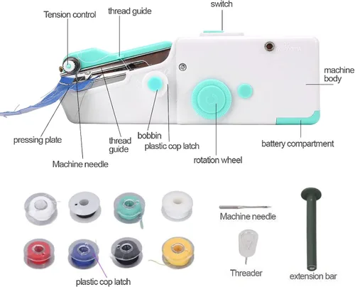 Miniatura 5 de Jeanoko Mini máquina de coser portátil, máquina de coser de mano, multiusos, máquina de coser portátil inalámbrica para principiantes, niños