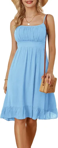 GRACE KARIN Vestido floral con tirantes delgados para mujer, dobladillo con volantes, plisado, casual, vestido de verano, bohemio, vestido de playa