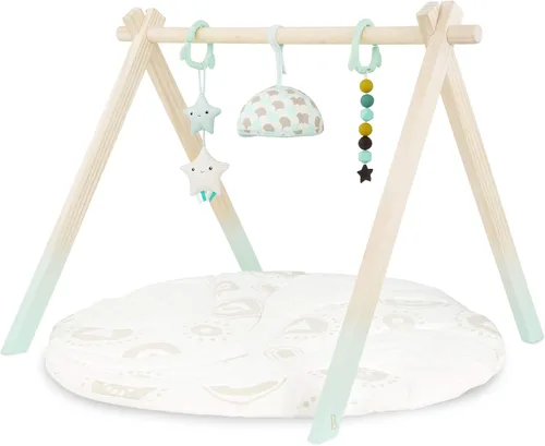 B. toys Gimnasio de madera para bebés - Alfombra de actividades - Cielo estrellado - 3 juguetes sensoriales colgantes - Madera natural - Bebés, bebés