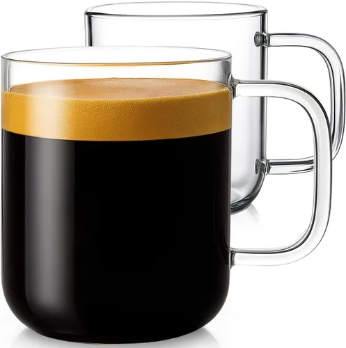 Aquach Juego de 2 tazas de vidrio de 16 onzas, grandes tazas de vidrio transparente con asa para café caliente/frío, té, bebidas y vasos para beber
