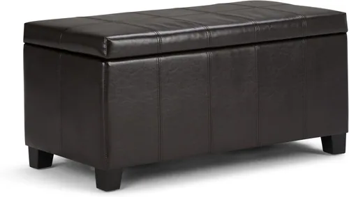 Miniatura 24 de SIMPLIHOME Dover Storage - Banco otomano rectangular tapizado de cuero vegano de 36 pulgadas de ancho en marrón chocolate, banco contemporáneo