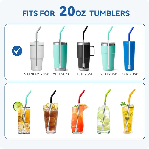Miniatura 7 de 4 popotes de acero inoxidable reutilizables para vaso Yeti de 20 onzas, pajitas de metal con puntas de silicona para vaso Stanley de 20 onzas y vaso