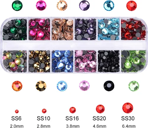 Miniatura 3 de Massive Beads Más de 9500 diamantes de imitación termoadhesivos redondos de vidrio con parte trasera plana para hacer tú mismo con 1 pinza y 1 12