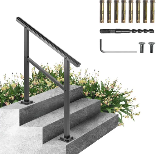 Miniatura 16 de VEVOR Kit de barandilla para escaleras al aire libre, pasamanos de 5 pies de 0 a 5 escalones, barandilla de aluminio negro de ángulo ajustable