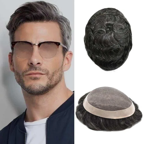 Miniatura 9 de Toupee para hombres sistemas de reemplazo de piezas de cabello humano real, duradero, fino, mono para hombre, tupé, sistema de cabello para hombre