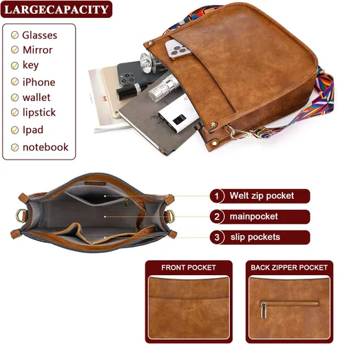 Miniatura 3 de HKCLUF Bolso cruzado para mujer, 2 piezasjuego de cartera de cuero con 2 correas ajustables para guitarra