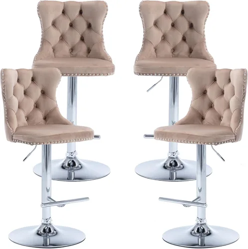 Miniatura 18 de Juego de 2 taburetes de bar giratorios de altura de mostrador, taburetes de bar de isla de cocina color crema, sillas de terciopelo ajustables