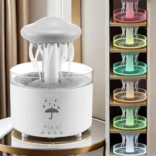 Rain Cloud Humidificador de gota de agua, humidificador de aromaterapia de pulpo con luz nocturna LED de 7 colores con control remoto para Blanco