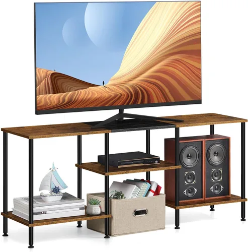 Miniatura 8 de OYEAL Soporte de TV para TV de 50 pulgadas, soporte de TV rústico para dormitorio con estantes de almacenamiento, centro de entretenimiento pequeño