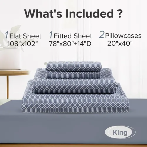 Miniatura 7 de Comfort Spaces Juego de sábanas 100% algodón transpirable, ligero, suave, con bolsillo elástico de 14 pulgadas que se adapta a colchones de hasta 16