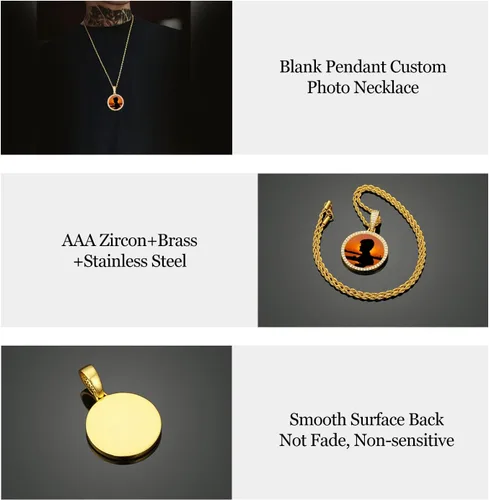 Miniatura 5 de YIMERAIRE Picture Necklace Personalized Photo Blank Pendants Charms Necklace Custom Picture Necklaces Round/Heart/Angel Wings Rhinestone Bezel