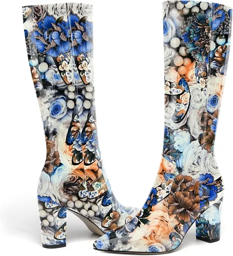 Miniatura 20 de AMBELIGHT Botas altas hasta la rodilla con cremallera y puntera puntiaguda para mujer, de patente sólida, tacón alto, 3.3 pulgadas