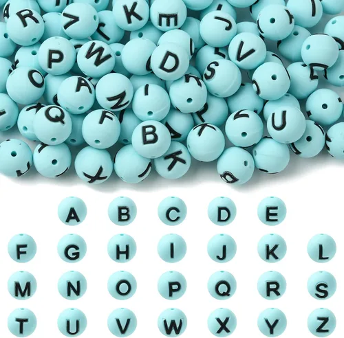 Miniatura 8 de 26 cuentas de silicona con letras de 0.59 pulgadas para hacer llaveros, cuentas focales redondas de silicona A-Z para bolígrafos, pulseras, collares