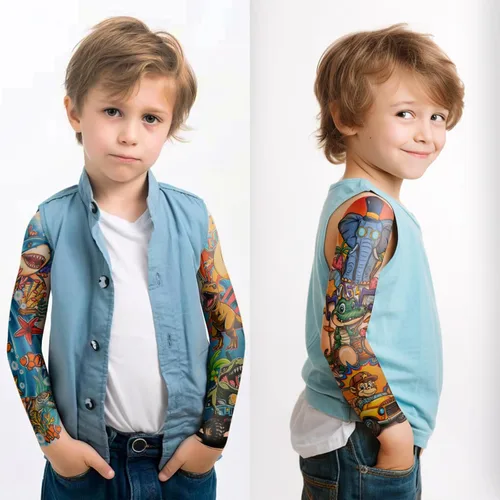 Miniatura 3 de 52 hojas de tatuajes temporales para niños, manga completa, dinosaurio, unicornio, tiburón, delfines, elefante, animal, cara, tatuajes falsos