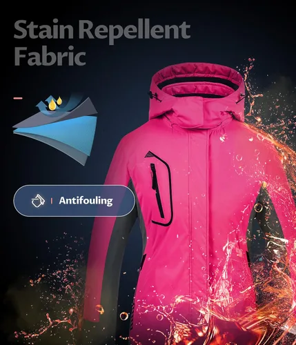 Miniatura 5 de CREATMO US Chaqueta de esquí impermeable de montaña para mujer, resistente al viento, chaqueta de snowboard cálida para invierno
