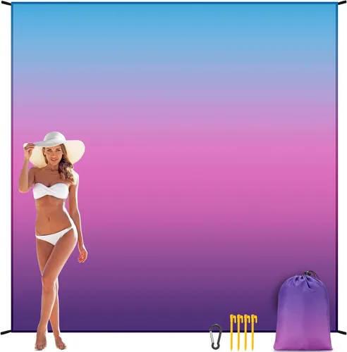 Miniatura 4 de WIWIGO Manta de playa impermeable a prueba de arena tapete de playa 79" X 83"/10'x9' para 2-8 adultos, de secado rápido, tapete de picnic al aire