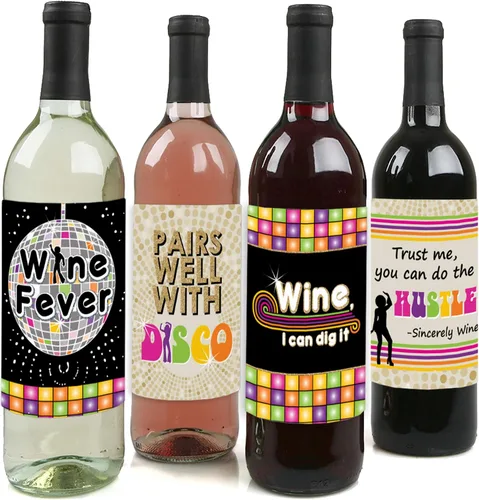 Disco de los años 70, decoraciones de fiesta de fiebre de discoteca de los años 70 para mujeres y hombres, calcomanías para etiquetas de botellas de