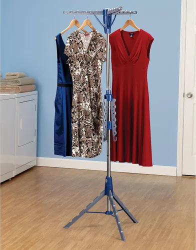 Miniatura 2 de Household Essentials 5012-1 Tendedero portátil de trípode y 2 niveles Secar ropa mojada o colgar ropa Color plateado y azul