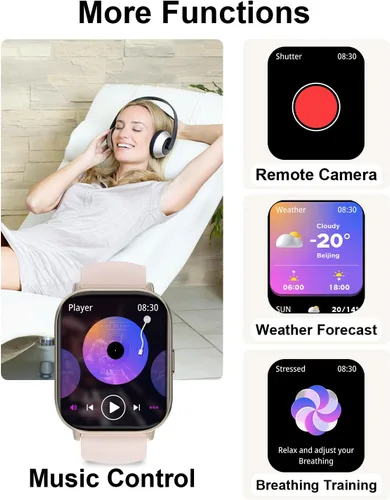 Miniatura 6 de Reloj inteligente, relojes inteligentes HD de 2.01 pulgadas para mujer, reloj de seguimiento de actividad física con monitor de presión Rosa