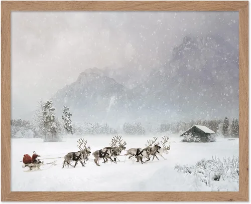 Poster Master Póster Vintage de Vacaciones - Impresión Retro de Navidad - Regalo para Artista, Amigo - Papá Noel en Trineo de Renos, Invierno, Nieve