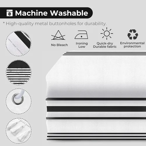Miniatura 4 de Seasonwood Cortinas de ducha extralargas con borlas modernas en blanco y negro, impermeables, 72 x 96 pulgadas