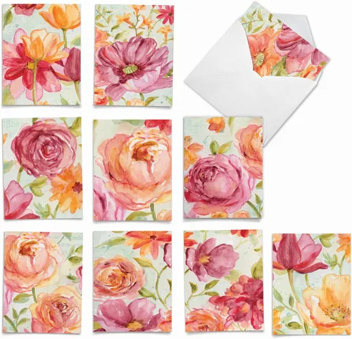 Miniatura 10 de The Best Card Company - 10 tarjetas de notas en caja con flores - Tarjetas de notas florales surtidas en blanco a granel (4 x 5.12 pulgadas)