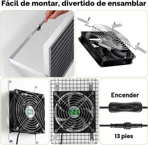 Miniatura 5 de Ventilador de energía solar, ventilador solar para cobertizo, gallinero, invernadero, exterior con dos ventiladores IPX7 impermeables de 5 pulgadas