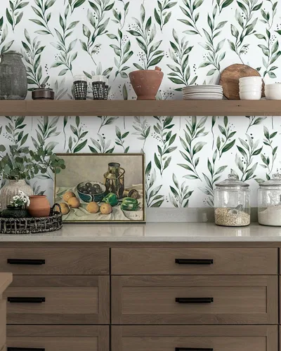 Miniatura 8 de Papel tapiz autoadhesivo para despegar y pegar, papel de pared de hojas verdes, papel de contacto moderno, extraíble, autoadhesivo para baño