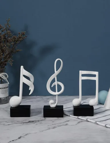 Miniatura 2 de HAUCOZE Decoración de notas musicales, decoración musical, regalos, centro de mesa, escultura, piano, estatua, blanco, 7.5 pulgadas