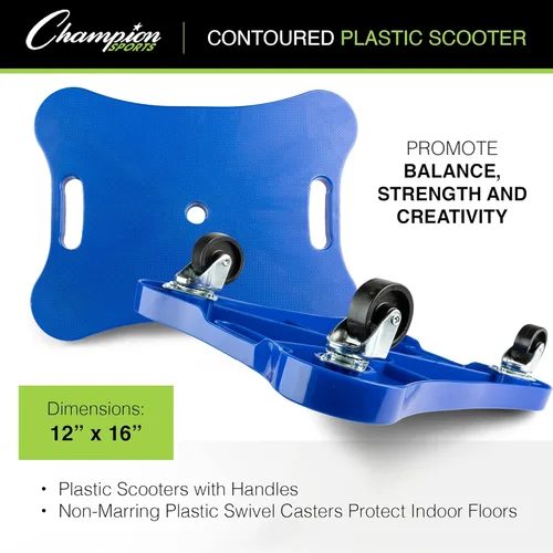 Miniatura 3 de Champion Sports Scooter Board – Choice of Handles or No Handles, Durable Plastic Scooters for Youth Gym & PE Class, Indoor & Outdoor Play, Azul